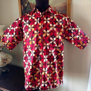 Mens Batik Shirt Button Front Ethnic African Polynesian Block Print 42" Chest